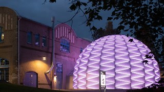 Curiosums domteater upplyst i rosa