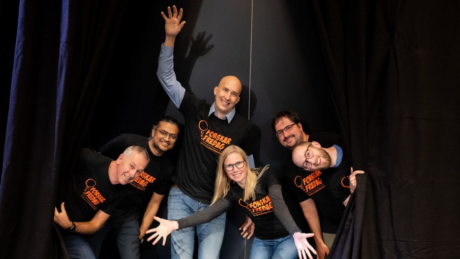 Medverkande 2023 i ForskarFredag Goes Stand up. Saknas på bilden gör Josephine Solowiej-Wedderburn