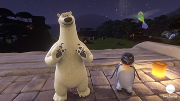 En isbjörn, en pingvin och en kolibri från filmen Lucia, stjärnfallens hemligheter